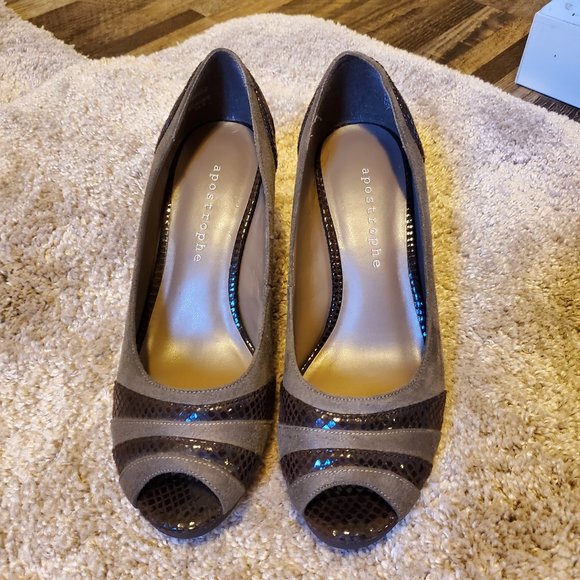 EUC Apostrophe 7M Heels Peep Toe Brown 3" - Picture 1 of 6